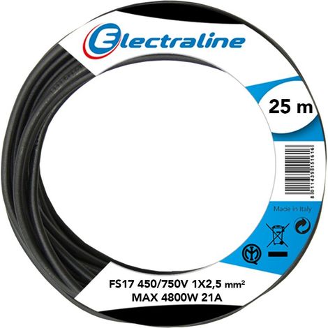 Electraline 13142 Cavo Unipolare FS17, Sezione 1 x 2.5 mm², Nero, 25 m (1/2)