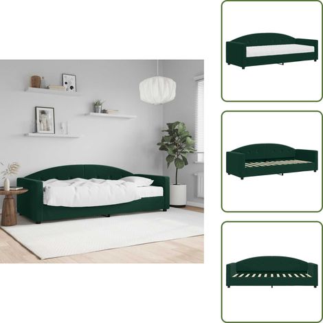 The Living Store Sofá cama con colchón terciopelo verde oscuro 80x200 cm - Sofá cama 2 en 1
