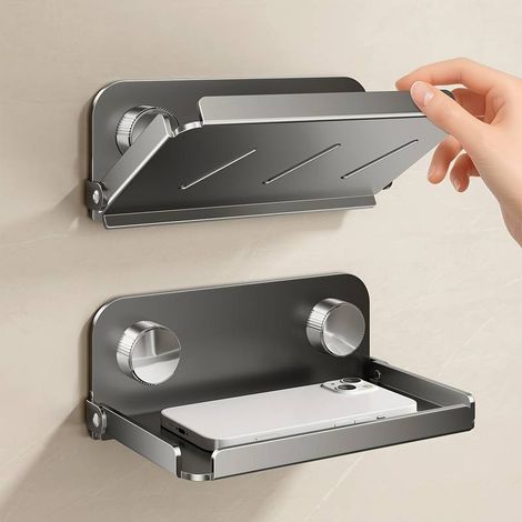 Cet ensemble d'étagères métalliques pliables en 2 pièces permet un gain de place et convient parfaitement aux meubles de salle de bain, au rangement des articles de toilette et comme unité de rangemen (1/5)