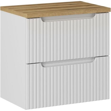 Meuble sous vasque suspendu 2 tiroirs  NOVA blanc avec le plan OAK 60 CM (1/5)