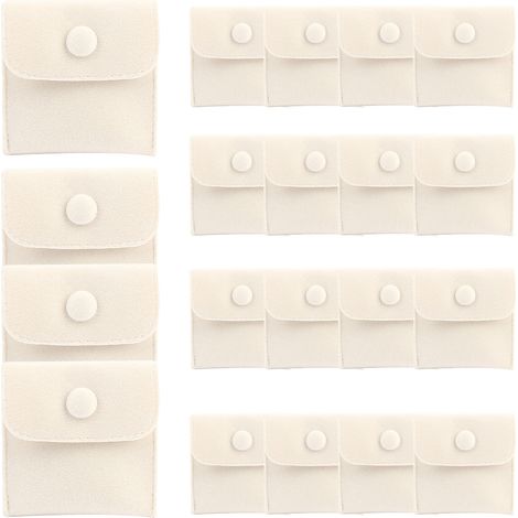20pcs Pochettes Bijoux Luxe Petit Bouton Pression Microfibre Bagues Boucles D'oreilles Colliers Beige-KZQ (1/2)