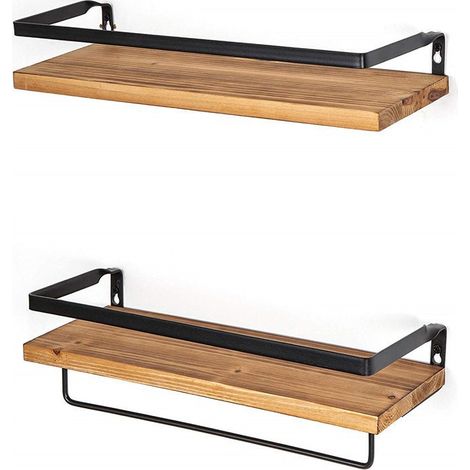 Estantería de almacenamiento para muebles de cocina y baño, de madera maciza, para montar en la pared, de hierro forjado, con marco de madera. (1/2)
