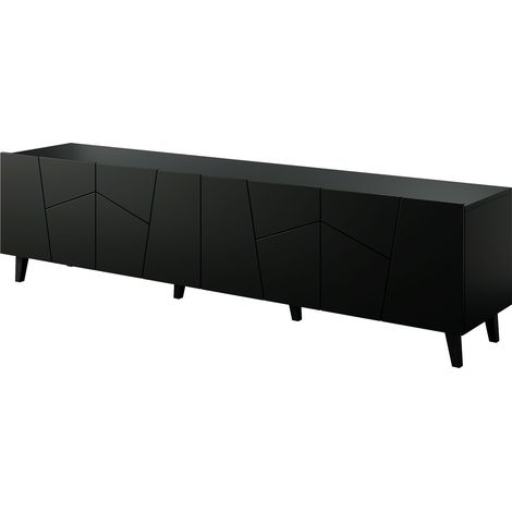 Meuble TV 200x52x42 cm Noir mat VISO meuble Hi-fi luxueux sur pieds (1/4)