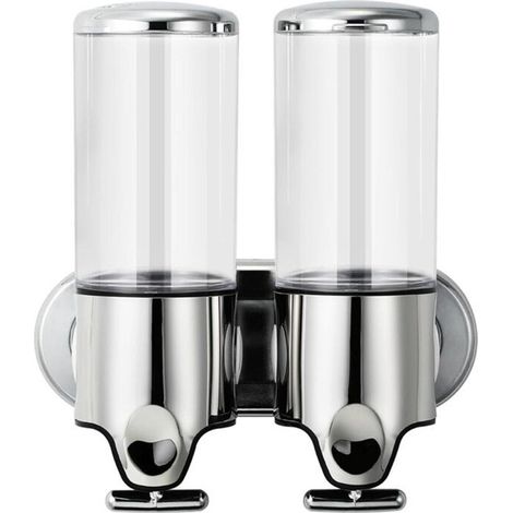 Distributeur de savon mural transparent - 450 ml - Double capacité pour savon et shampoing - 2 pièces - Transparent (1/5)