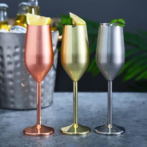 Flûte À Champagne - Acier Inoxydable - Pour Bar À Domicile - 220 ml - Or Rose (1/3)