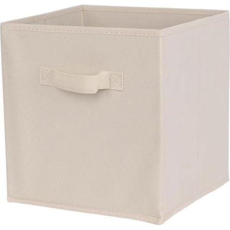 Boîte de rangement pliable en tissu beige, 30 cm de large x 30 cm de long x 30 cm de haut, sans couvercle, type tiroir, 1 pièce (1/5)