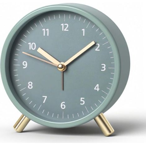 Silent Analog Alarm Clock, Green Metal with Night Light, Non-Ticking Bedside Table Clock, Small Retro Orbicular Travel Alarm Clock with Electronic Quartz Movement, Battery Operated