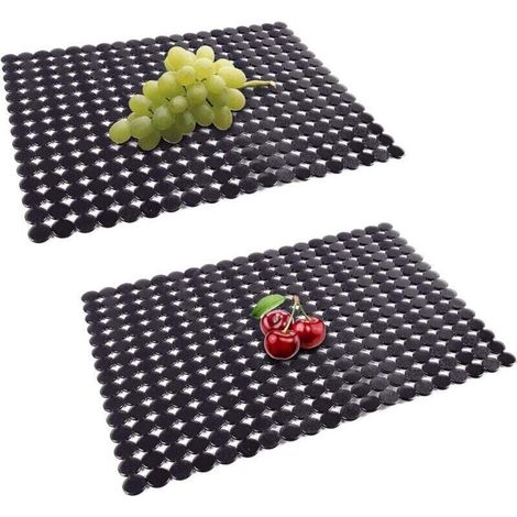 Confezione da 2 tappetini per lavello da cucina in acciaio inox/ceramica, protezioni per il fondo del lavello in PVC ecologico, regolabili, drenaggio rapido, motivo a pois, 30 x 40 cm (nero)