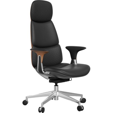 Fauteuil de bureau en cuir véritable bicolore, réglable avec mécanisme 3 leviers, inclinaison jusqu'à 135°, assise coulissante, base aluminium et roues silencieuses – CHICFURN (1/5)