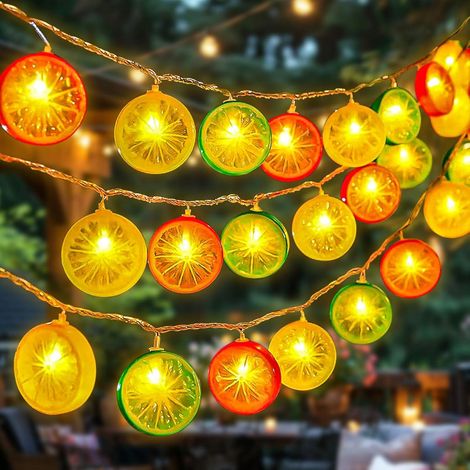 Guirlande lumineuse citrons 3m 20 LED – Modèle à piles [lumière fixe + lumière clignotante] – Lumières décoratives citron jaune orange vert (1/5)
