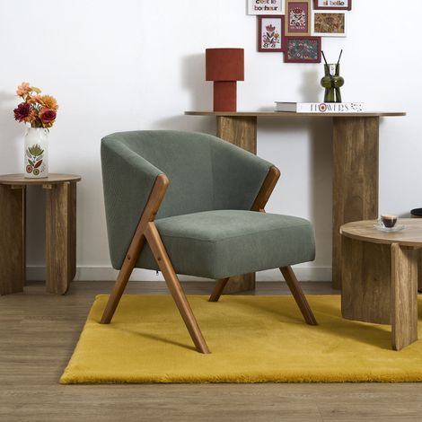 Fauteuil - HOME DECO FACTORY - Jules - Rétro Chic - Côtelé - Vert (1/5)