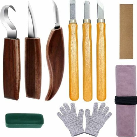 royaluxe -Ensemble d'outils de sculpture sur bois, ensemble de couteaux à découper 10 en 1 avec 6 × ux à découper pour débutants, professionnels, (1/5)