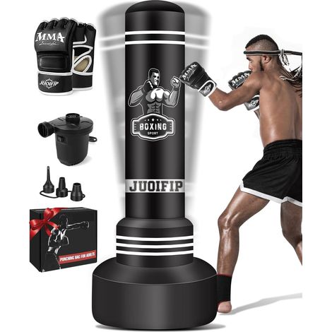 Sac de Frappe Adulte 180cm- Sac de Boxe Lourd autoportant avec Gants de Boxe et Pompe, Sacs de Kickboxing avec Support pour l'entraînement MMA Muay Thai Fitness Débutants (1/5)