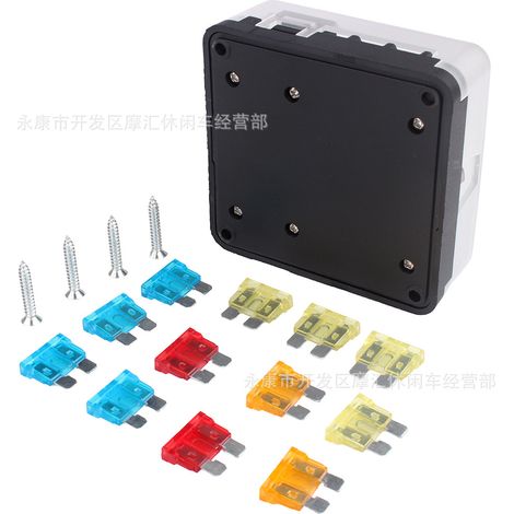 6-way positive and negative anode fuse box for automobiles, RVs, and ships with transparent cover, fuse holder, and LED light fuse pad. (1/4)