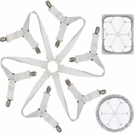 Tendeur Drap Housse Lit Drap Réglable Attache Drap Housse Élastique 3 Voies 6 Côtés Feuilles De Literie Bretelles Drap De Lit Attaches Pour Draps De Lit Coussin De Canapé Matelas Blanc