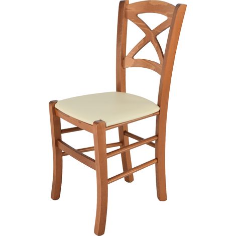Tommychairs Silla Cross en haya cerezo, asiento polipiel marfil (1/5)
