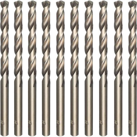 Juego de 10 brocas helicoidales M35 de acero de alta velocidad chapadas en oro con acabado de cobalto - Para taladrar acero inoxidable, acero templado, hierro fundido, cobre, aluminio, madera y plásti (1/4)