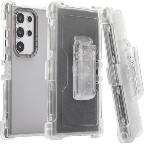 Coque de protection pour Samsung Galaxy S24 Ultra, avec clip ceinture, transparente/noire (1/5)