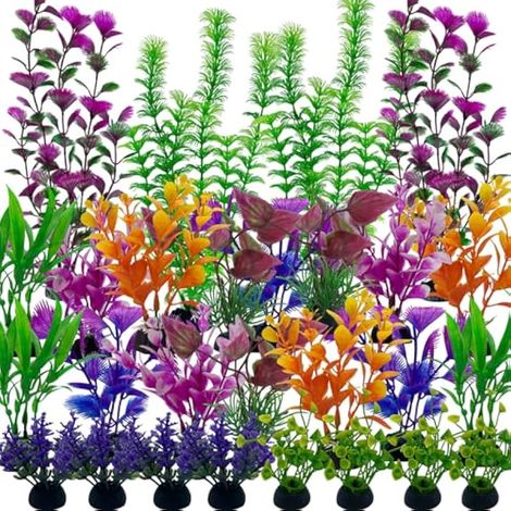 27 Pcs Décoration pour Aquarium Plante D'Aquarium Artificielle PVC Colorées (1/5)