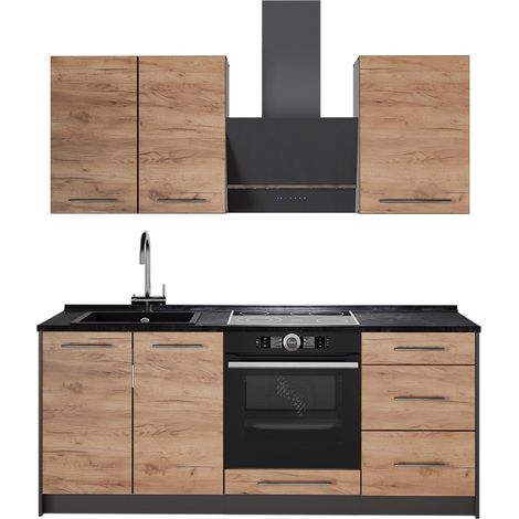 Cucina monoblocco Fame-Line, Rovere dorato/Bianco, 190 cm, PL Antracite, Vicco (1/5)