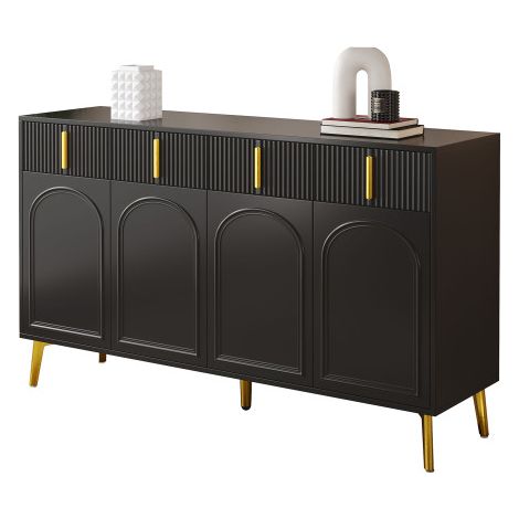 Credenza con maniglie e gambe dorate, 4 ante, 4 cassetti, con laminato removibile, adatta per soggiorno e sala da pranzo, 1403882 cm.
