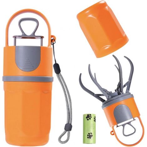 Paletta per escrementi facile da trasportare con sacchetti, raccoglitore portatile per escrementi di cane adatto a tutti i cani, compatto da riporre (arancione-grigio) (1/5)