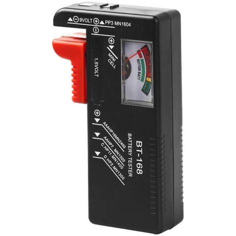 Testeur de piles universel pour piles AA, AAA, C, D, 9V et 1,5V (piles boutons), petit appareil de mesure et de contrôle électrique domestique (fonctionne sans pile). (1/5)