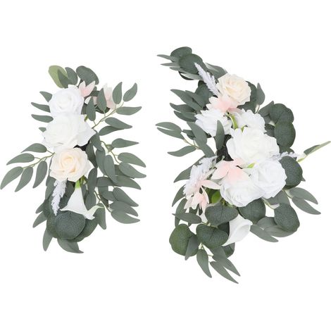 Arche de mariage artificielle (lot de 2) : fleurs réalistes, panneaux de bienvenue, décoration florale raffinée et inaltérable, blanche. (1/5)