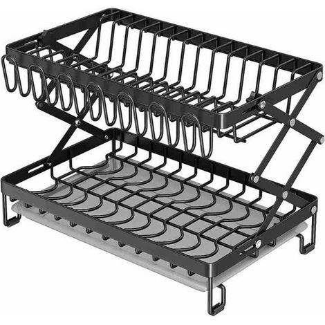 Scolapiatti pieghevole da cucina, BIANCO, 402831,5 cm (con supporto per tagliere + cilindro per bacchette) (1/4)