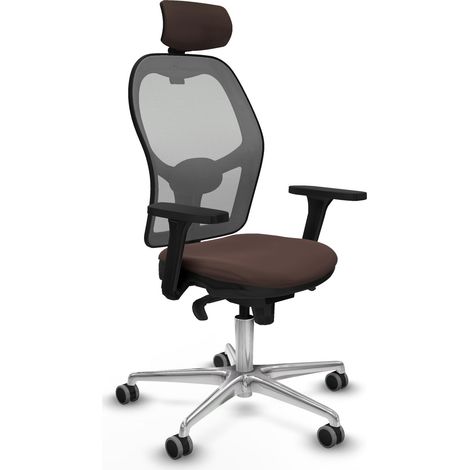 Jorquera sincro malla gris similpiel marrón oscuro brazos 3D base aluminio cabecero 2D ruedas 65mm engomada (1/5)