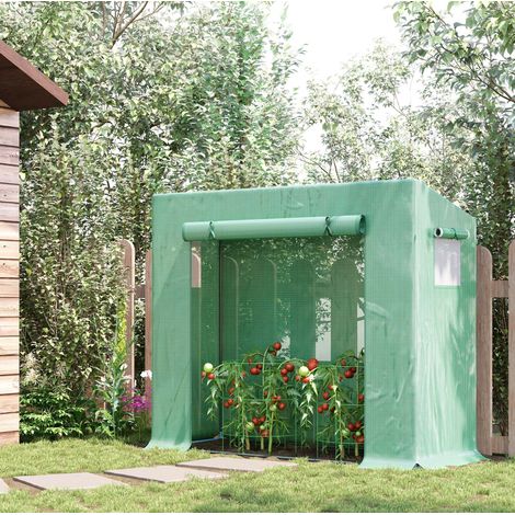 Invernadero de jardín 200 x 76 x 168 cm con puerta enrollable y ventana lateral, verde DESVIAE (1/5)