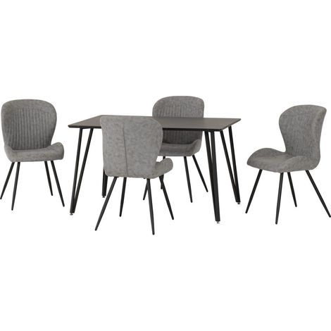 Marlow & Quebec Indoor Dining Set with 4 Chairs - Black Marble/Grey