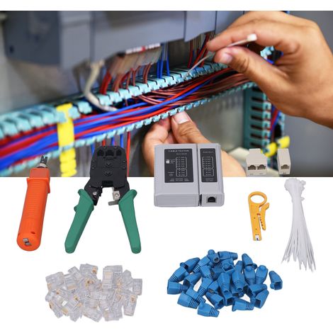 Kit de dénudage de câbles réseau multifonctionnel 9 en 1, kit de sertissage de câbles Ethernet portable avec testeur de câbles pour Cat5, Cat5e et Cat6 (1/5)
