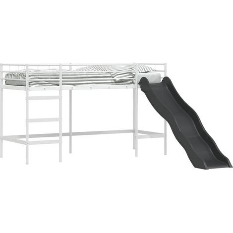 Lit superposé pour enfants avec toboggan, blanc et gris anthracite (1/5)