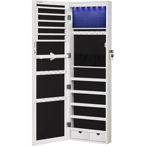Mobiletto portagioie 37 x 10 x 120 cm pensile da appendere all'anta con serratura e LED 120003923