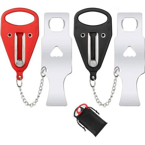 Serrure De Porte Portable - Acier Inoxydable Et PP - Pour Porte Intérieure - 13 X 5 Cm - 2 Pièces Rouge Et Noir Avec Sac De Rangement (1/4)