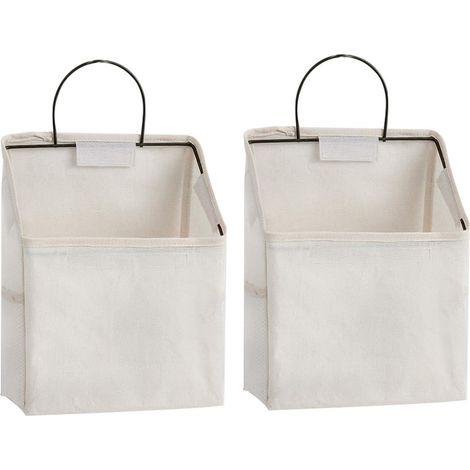 Sac De Rangement Murale - Toile Coton Linen - Cadre Métallique Rigide - Pour Cuisine Chambre Salon Bureau - 22 x 9,5 x 38 cm - Blanc - 1 Pièce (1/5)
