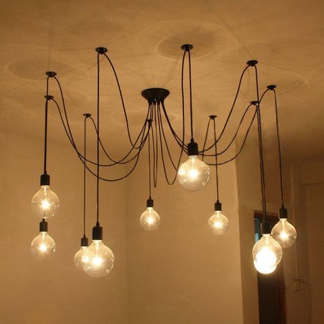 Lampada a Sospensione Industriale Lampada da Soffitto con 10 Bracci Stile Ragno DIY Vintage Creativo E27 per Soggiorno Camera da Letto (1.5m, Nero) (1/4)