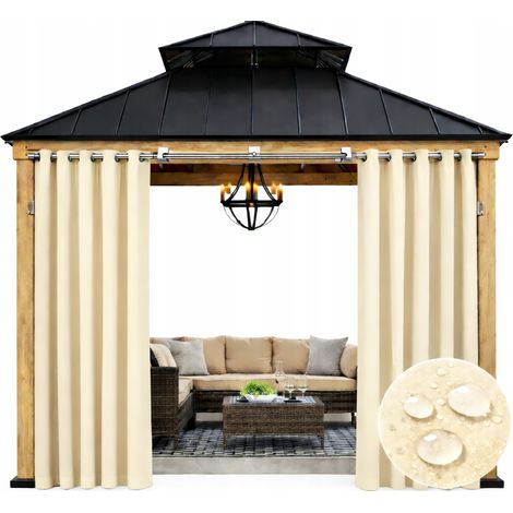 Gartenvorhang 155x220 wasserdicht auf Rollen für Terrasse, Pergola, Balkon, ecru