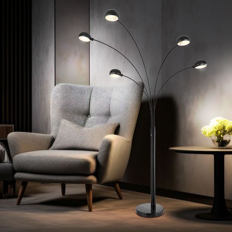Stehleuchte Strahler Standlampe Stehlampe Wohnzimmer Modern mit Marmorsockel schwarz, Metall, 5x E14, LxBxH 130x120x200cm