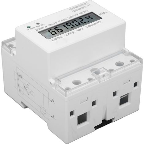 Energiezähler für DIN-Schienenmontage, einphasig, mit LCD-Anzeige, Stromstärke (kWh), geeignet für Haushalt, Krankenhaus, Hotel, 230 V AC, 50 Hz (1/5)