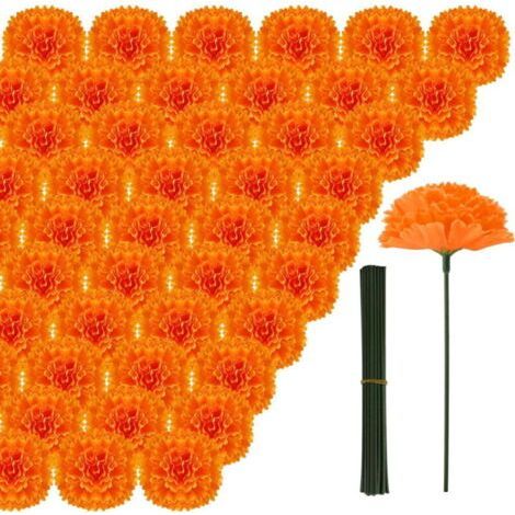 50Têtes de fleurs de souci artificielles, fleurs artificielles en soie, en vrac, convenant aux dIYcouronne (1/5)