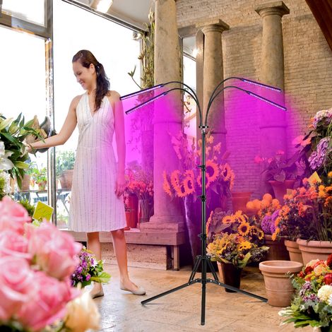Lampe de croissance LED DECDEAL à 4 têtes avec trépied pour plantes d'intérieur, double commande, 10 niveaux de luminosité, clip amélioré, 80 LED, lampe de croissance sur pied avec minuterie 4/8/12 h,