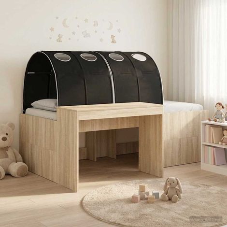 vidaXL Lit haut pour enfants avec bureau 3 pc Chêne Sonoma et noir (1/5)