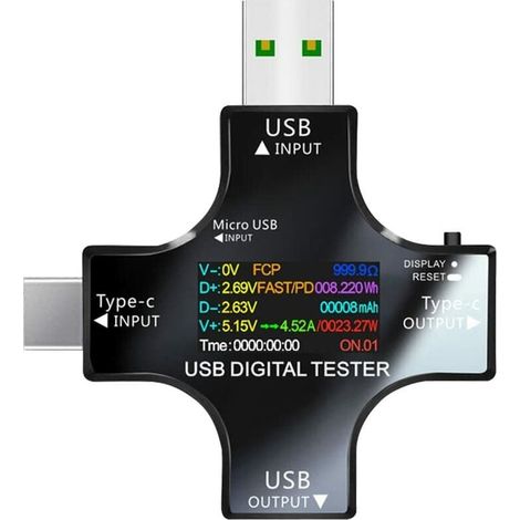 Testeur USB Multimètre USB C Meter de Courant et de Tension 3.3-30V 0-5.1A Tester 2 en 1 Voltmetre Amperemetre Capacité Alimentation Wattmètre Chargeur Détecteur (1/5)