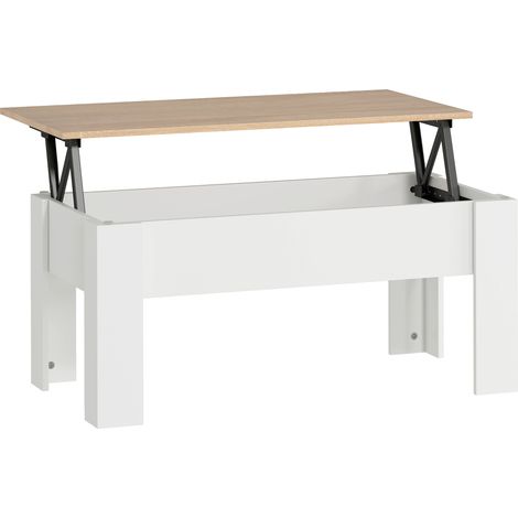Table basse escamotable avec coffre secret, design contemporain, pour salon ou bureau, 100x50x45cm, blanc. (1/5)