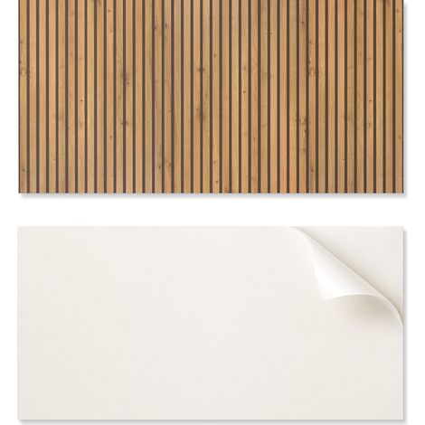 Panel decorativo de vinilo autoadhesivo con estampado, 100x50 cm, con dise帽o de tablas verticales de madera.