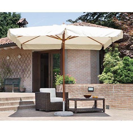 Ombrellone da giardino rettangolare 3x4 mt palo centrale in legno, serie delux  Ecrù