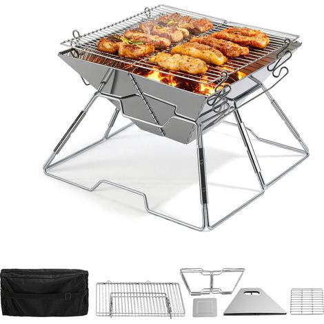 Wolketon Barbecue pieghevole da esterno in acciaio inossidabile resistente al calore portatile da campeggio con borsa per il trasporto 31x31x21 cm