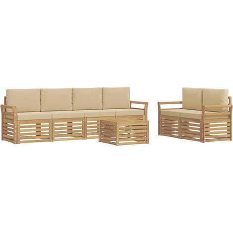 Outdoor Sofa Set with Cushion 7 pcs White and Beige Polyester vidaXL (1/5)